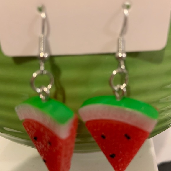 Adorable watermelon slice earrings for pierced ears. - Picture 3 of 5